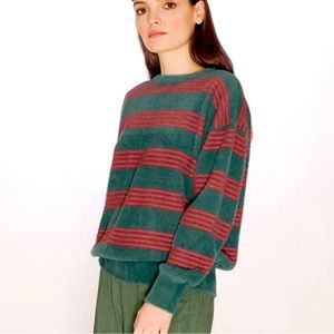 Pepaloves Green Red Sweater Fuzzy Eyelash Striped Pullover Women's SizeS OG: $70